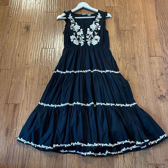 Lucky Brand black and white embroidered tiered midi dress small - Picture 12 of 13